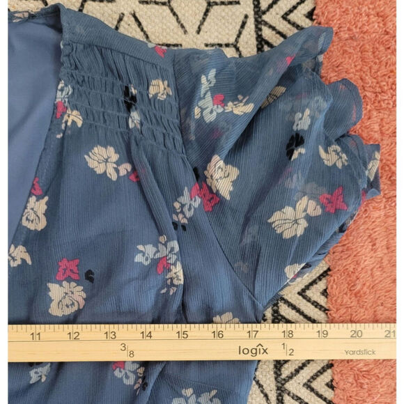 The Nines By Hatch Blue Floral Maxi Dress w Flutter Sleeves, sz Small - Picture 11 of 13